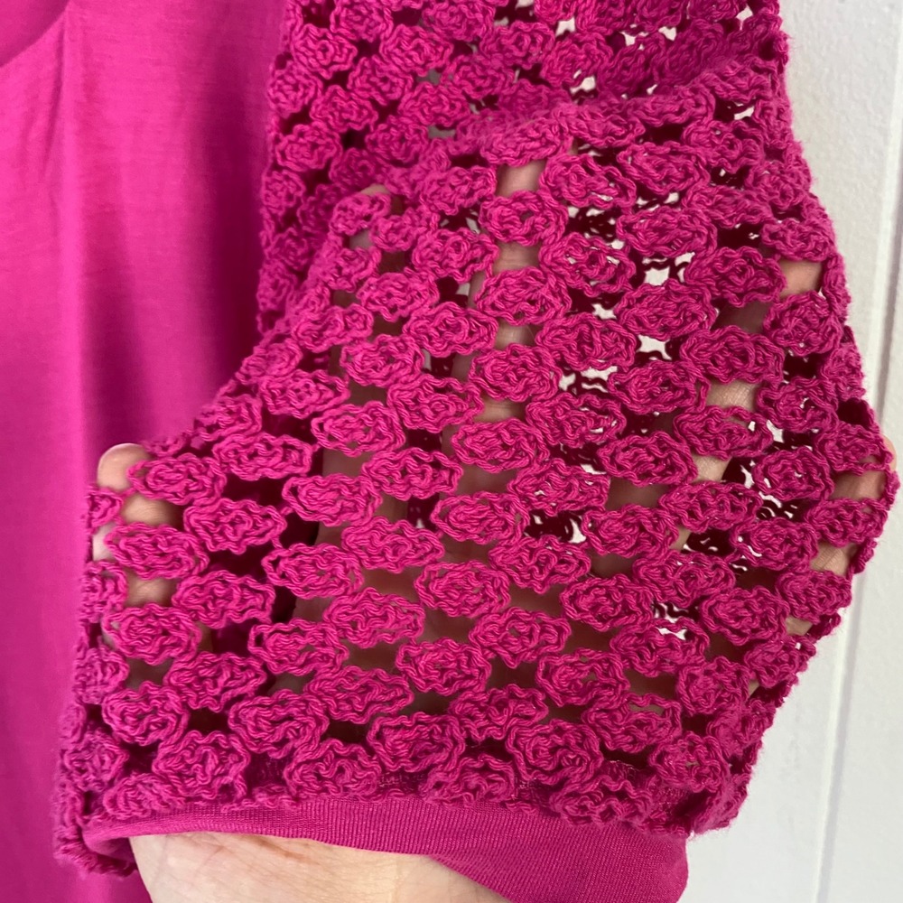 NWT Chicos Touch of Cool Lace Puff Sleeve Tee Pink Square Neck Top Sz 2 US Sz L - Picture 7 of 7
